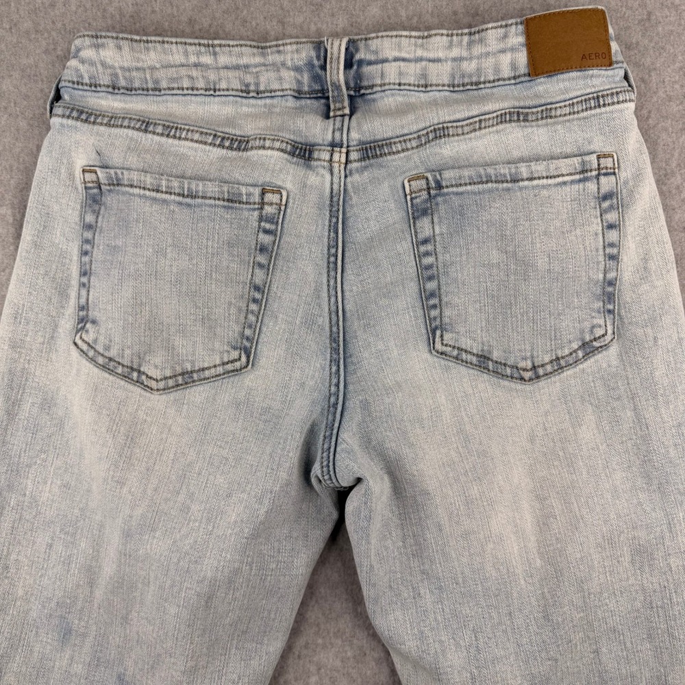 Aeropostale Low Rise Flare Jeans Light Wash Distressed Blue Denim Size 8 Reg - Picture 9 of 10